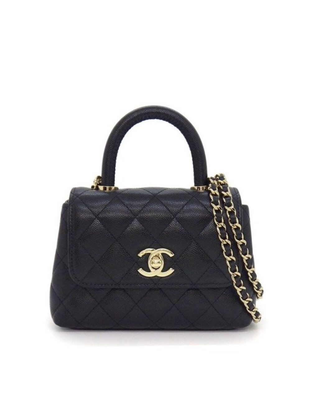 Chanel Shoulder Bag Quilted Coco Handle Extra Mini Top Black Caviar Leather